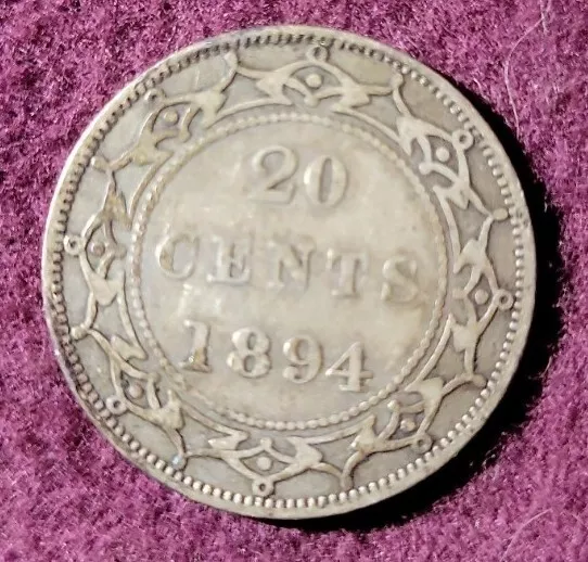 1894 Newfoundland Canada 20 cents silver  - Solid VF   stk#k841