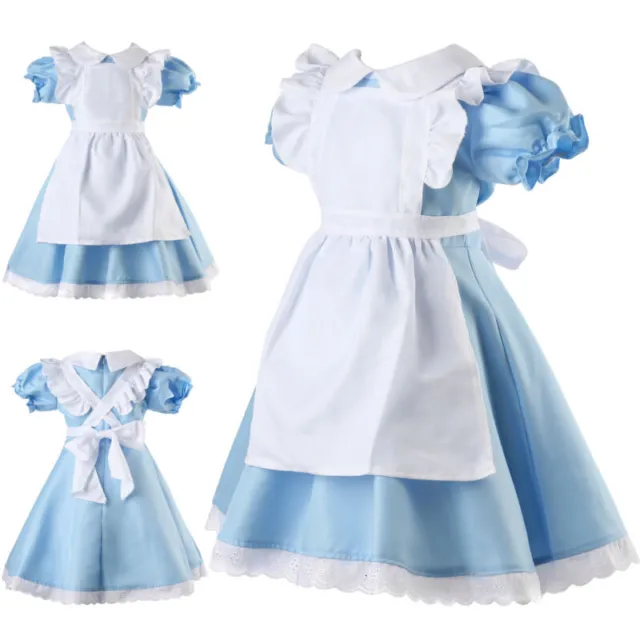 Girls Alice Princess Costume Wonderland Kids Book Week Day In Fancy Dress Outfit