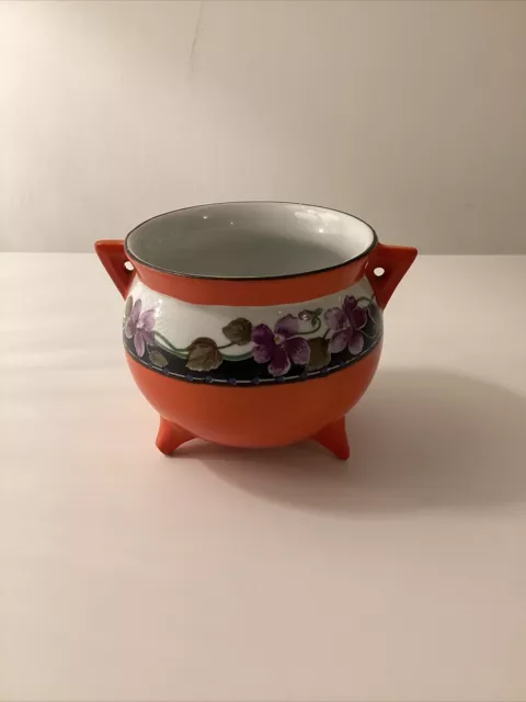 Wilkinson Ltd England Three Legged Pot / Cauldron - Bright Orange and Floral