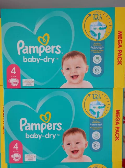 Pampers Lot 180 Couches Pampers baby-dry Taille 4 de 9 à 14kg Mega Pack