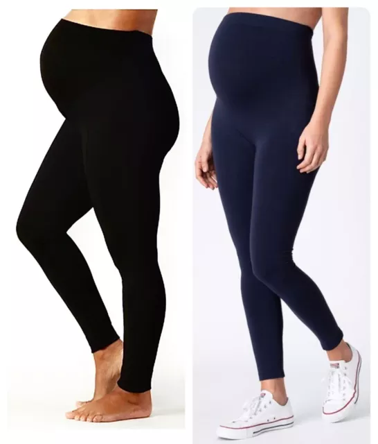 Black Navy Maternity Leggings Ex Store NXT Full Length Cotton Stretch Over Bump