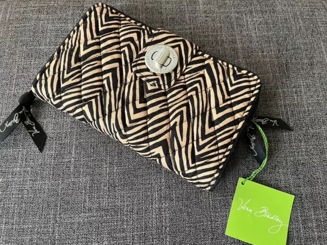 Vera Bradley Turn Lock Full Zip Wallet Zebra Print Retired New With Tags Brown