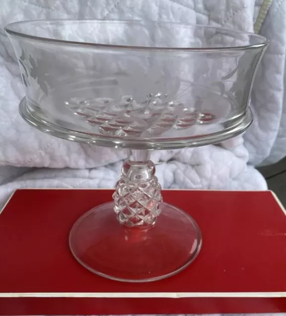 Vintage from the 1940 EAPG Ripley U.S. Glass Pavonia Pineapple Stem Open Compote