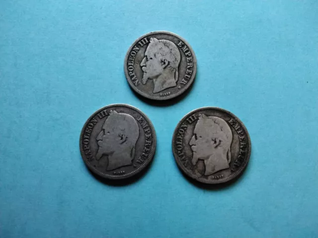 Monnaies en argent   -   2 Francs Napoléon III    -   1866 BB   1867 A   1868 A
