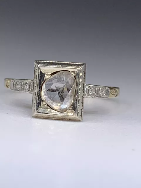 VINTAGE 14k Yellow/White Gold Rose Cut Diamond Engagement Ring Size 7