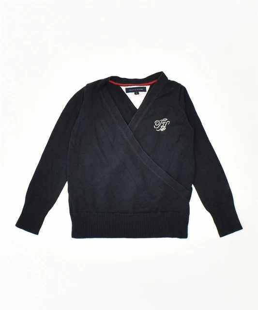 TOMMY HILFIGER Maglione Maglione Bambina Collo a V 3-4 Anni Cotone Nero RG33