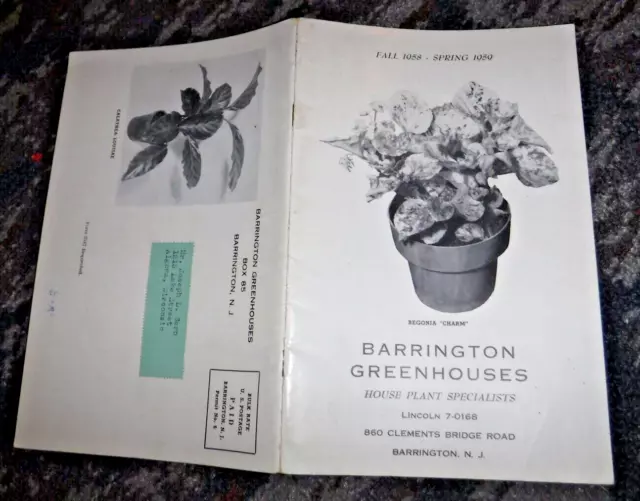 Barrington Greenhouses Fall 1958 /Spring 1959 Barrington N J Vintage Plant Book
