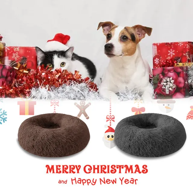 Donut Plush Pet Dog Cat Bed Fluffy Soft Warm Calming Bed Sleeping Kennel Nest 16