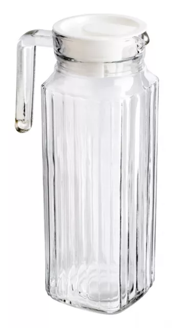 Glass Jug Slim 1.2L Pitcher Fridge Door Non Drip Spout Water Juice Cocktail Milk