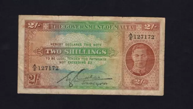 MALTA 2 SHILLINGS 1942 PICK 17 *f+*