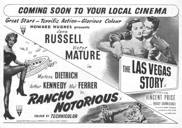 A5 Film Magazine Advert Rancho Notorious Marlene Dietrich & Las Vegas Story