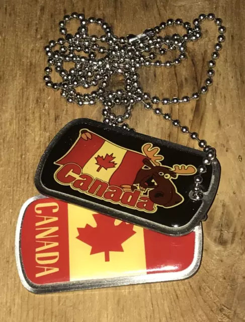 Vtg Dog Tag Necklace Canadian Moose With Canada Flag Really obscure awesome O.o