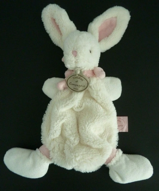 1. Plat Doudou Et Compagnie Lapin Bonbon  Blanc Ecru Rose - Tbe