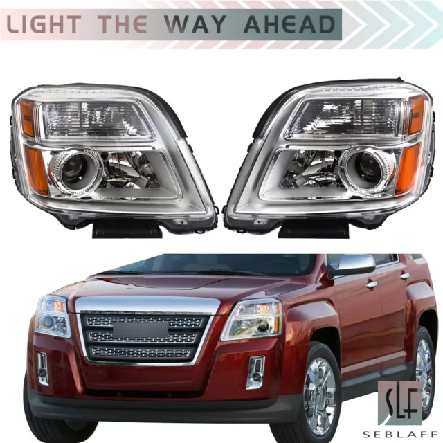 Left+Right Fit For 2010-2015 GMC Terrain SL/SLT/SLE Halogen Headlight Assembly