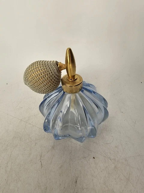 Vintage Light blue glass perfume bottle With Atomizer