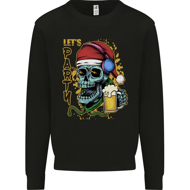 Christmas Party Skull Drinking Beer Alcohol Mens Sweatshirt Jumper