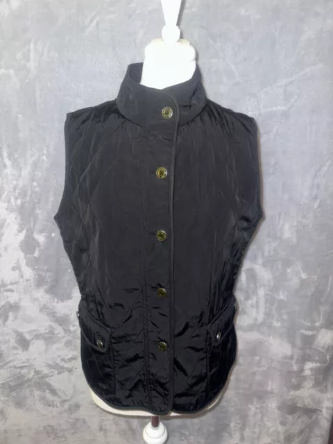 Talbots Womens Black Quilted Button Down Vest Jacket Size S