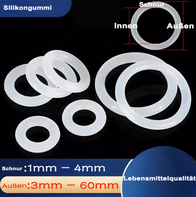 O Ring Silikon Dichtungsringe 3mm - 60mm Schnurstärke 1mm-4mm Lebensmittelecht