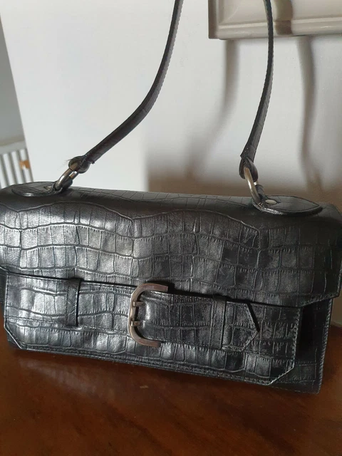Elegant Sac Cuir Noir « Esprit Crocodile La Bagagerie» Porte Main Ou Epaule