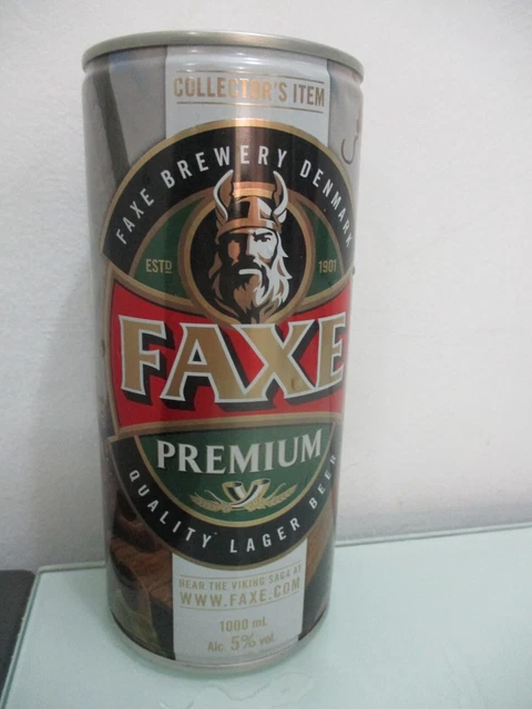 Faxe premium beer: The Viking saga, 1000 ml empty can, import to Israel, 2023.