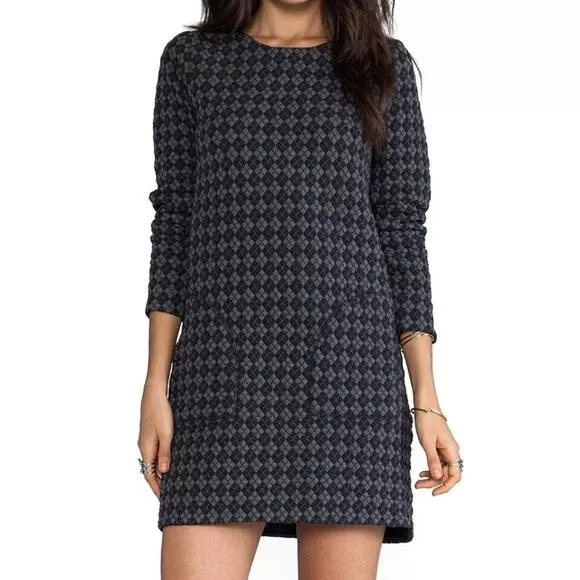 Marc by Marc Jacobs Black & Gray Quilty Argyle Long Sleeve Dress NEW Medium NWT