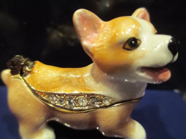 61144 Cornelius ~ Corgi Pup ~ Jeweled & Enamel Trinket Box ~ Boutique Miniature 2