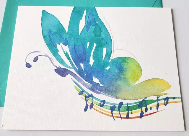 Vintage Blank Note Card Current Inc Joyful Notes Watercolor Butterfly Rainbow