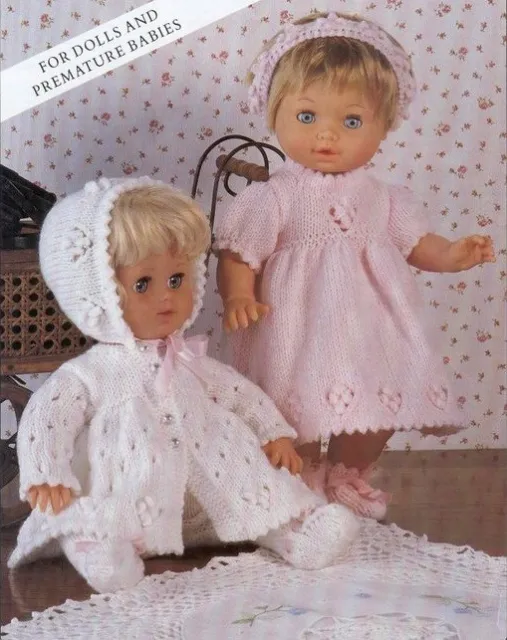 Baby & Dolls Clothes Knitting Pattern copy dress coat bonnet 8 ply
