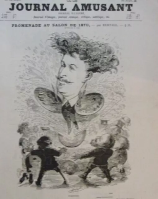GRAVURE SUR BOIS 19ème PROMENADE AU SALON DE 1870 PAR BERTALL FORTUNY