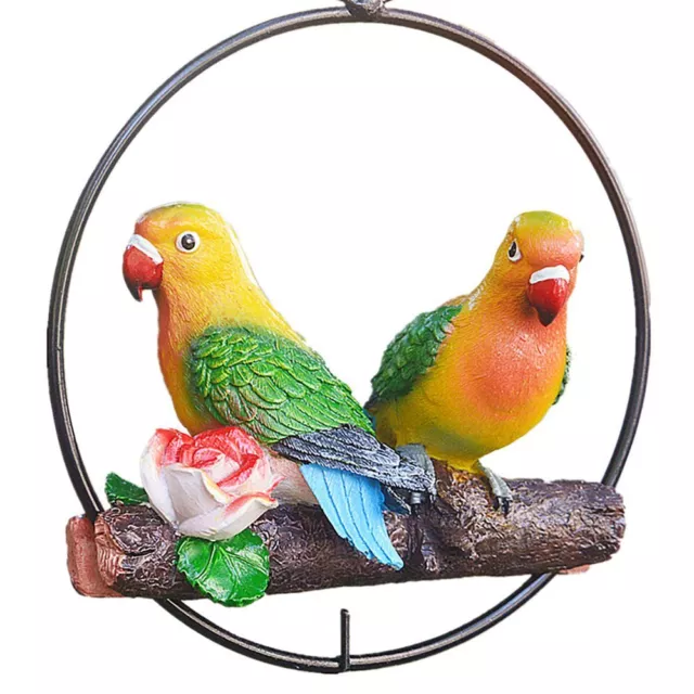 Parrot Statue Perching On Metal Ring Hanging Decoration Birds Flower Branch