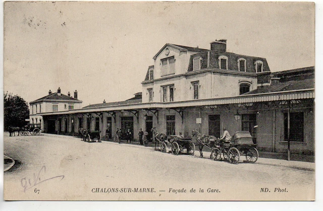 CHALONS SUR MARNE - Marne - CPA 51 - Gare - façade - attelages - 1