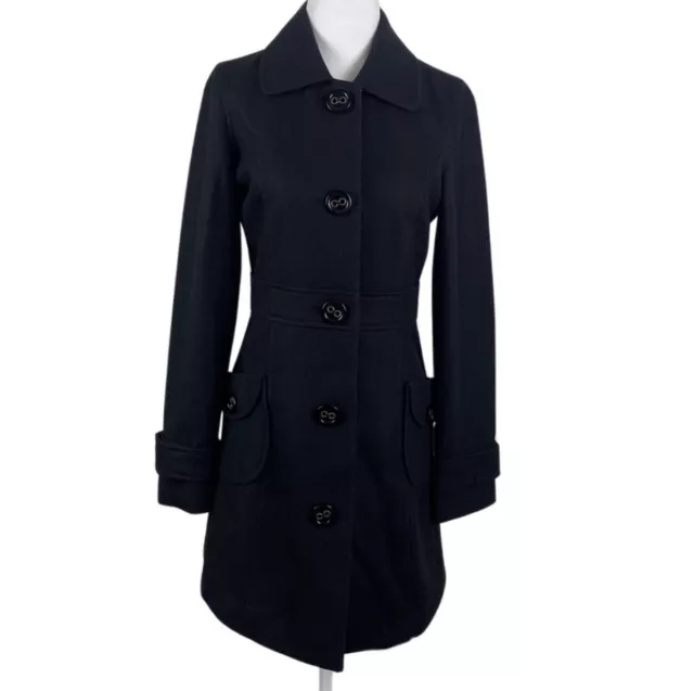 Anthropologie Tulle Wool Blend Black Pea Coat Women’s Size XS