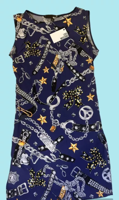 Love Moschino women's dress Vintage . Color Navy Size 42 Chain/Star print. NWT. 3