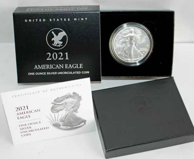 2021 W Uncirculated American Silver Eagle Dollar BU ASE Coin US Mint Box and COA