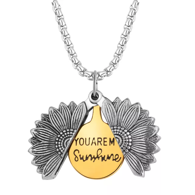 '' You Are My Sunshine '' Open Locket Sunflower Pendant Necklace Women's Jewelry