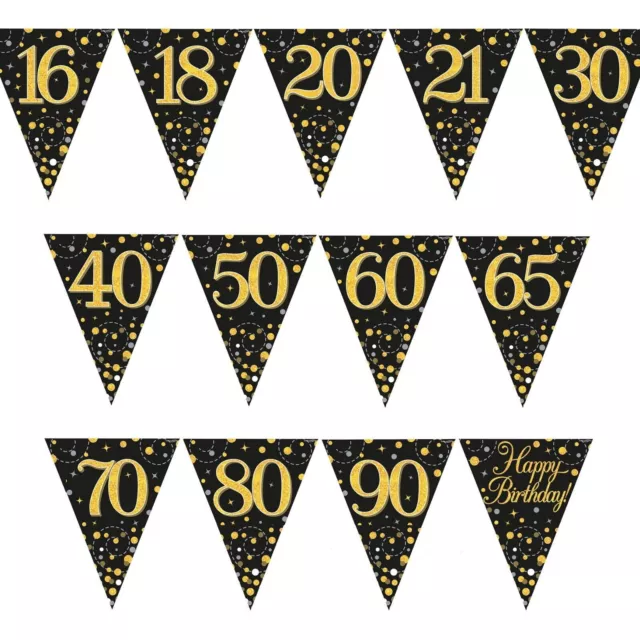 12ft Black & Gold Birthday Bunting Decoration Triangle Flag Banner Party Decor