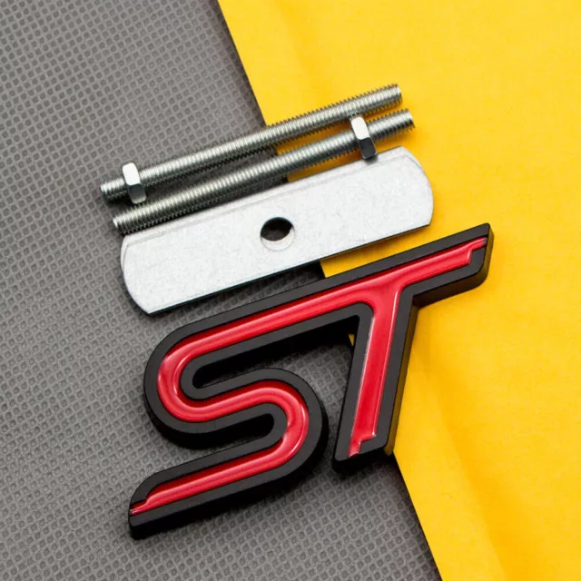 Black & Red Coated Metal Front ST Letter Grille Emblem Sport Grill SUV Badge 3D
