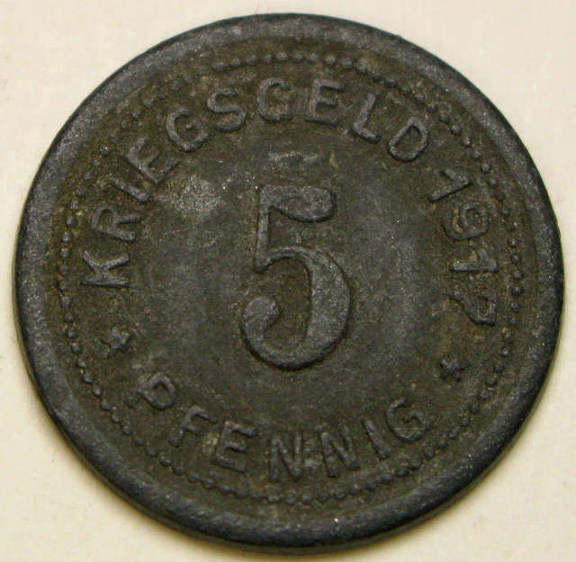 OHLIGS (Germany Empire) 5 Pfennig 1917 Zinc Token - Emergency Money - 1038 *