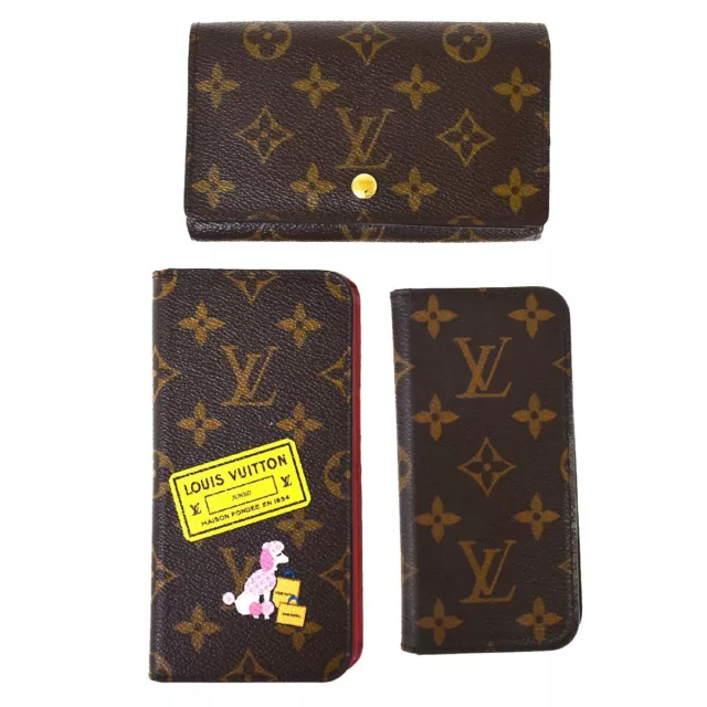 LOUIS VUITTON 3 Set Wallet iPhone Case Xs max 8 Monogram Leather Brown 66MX744