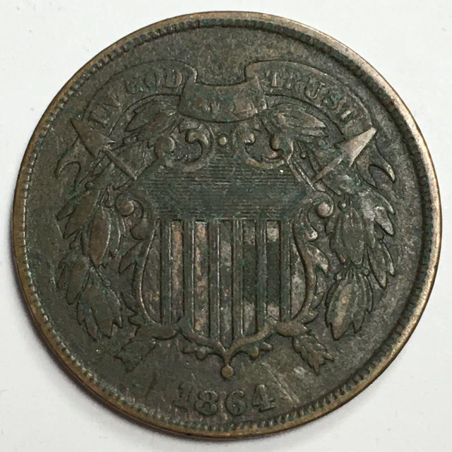 1864 United States 2 Cent Piece - Very Fine (VF) Large Motto KM#94 - 4829