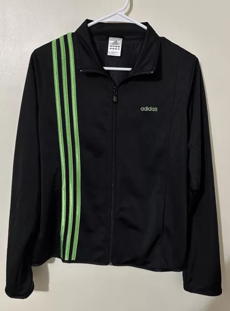 Adidas Fullzip Jacket Men Size Large Color Black And Neon Green
