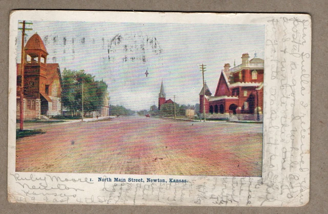 1907 View North Main Street Newton Kansas Postcard