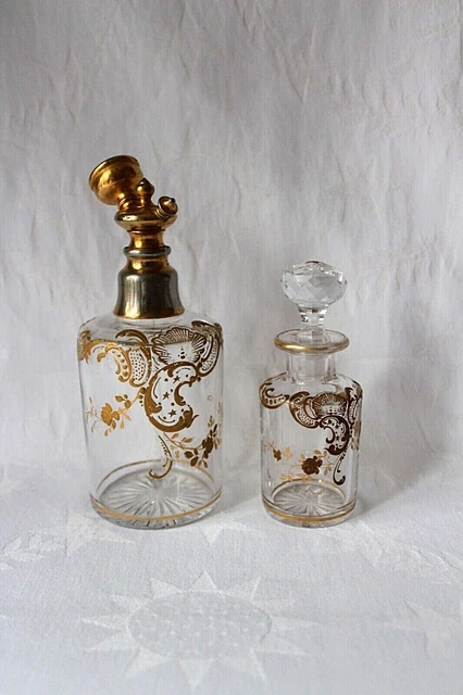 Antique French Baccarat Louis XV gilt enamel vanity set c 1900