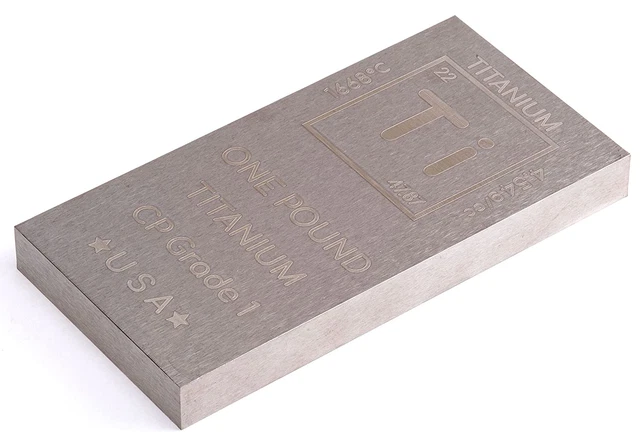 Titanium Bar - 1Lb Engraved Commercially Pure Bullion Bar Chemistry Element Desi