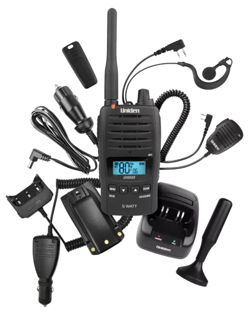 Uniden Uh850S-Dlx Deluxe Pack Uhf Cb 5 Watt Radio Waterproof Handheld Full Kit