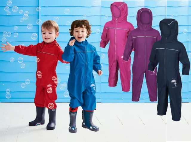 Hazy Blue Kids Rain Drop Puddle Waterproof Breathable All In One Suit Childrens