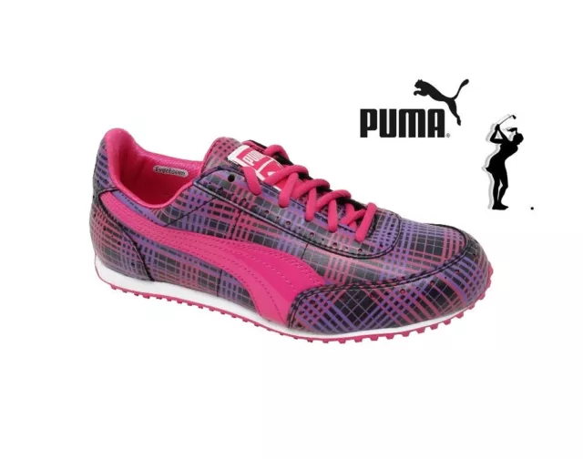 Womens Ladies Spiked Puma Golf Cat Black/Pink Trainers Shoes Golf Shoes Size