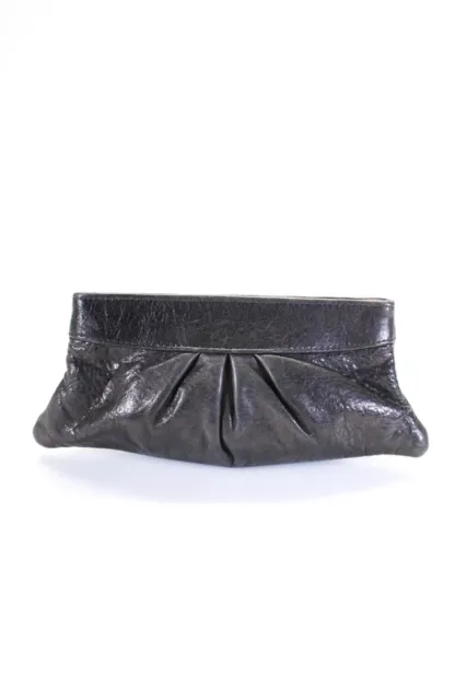 Lauren Merkin Womens Grained Leather Hinge Closure Clutch Bag Dark Gray