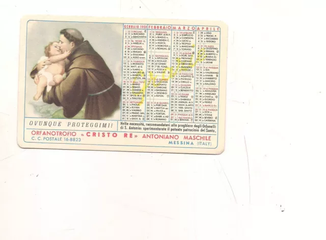 P112 calendarietto semestrino cartonato 1959 SANT'ANTONIO PADOVA