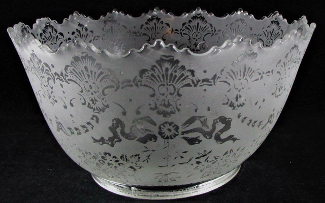 Antique Victorian Ribbons Flowers Crown Top Acid Etched Glass Gas Lamp Shade 4"